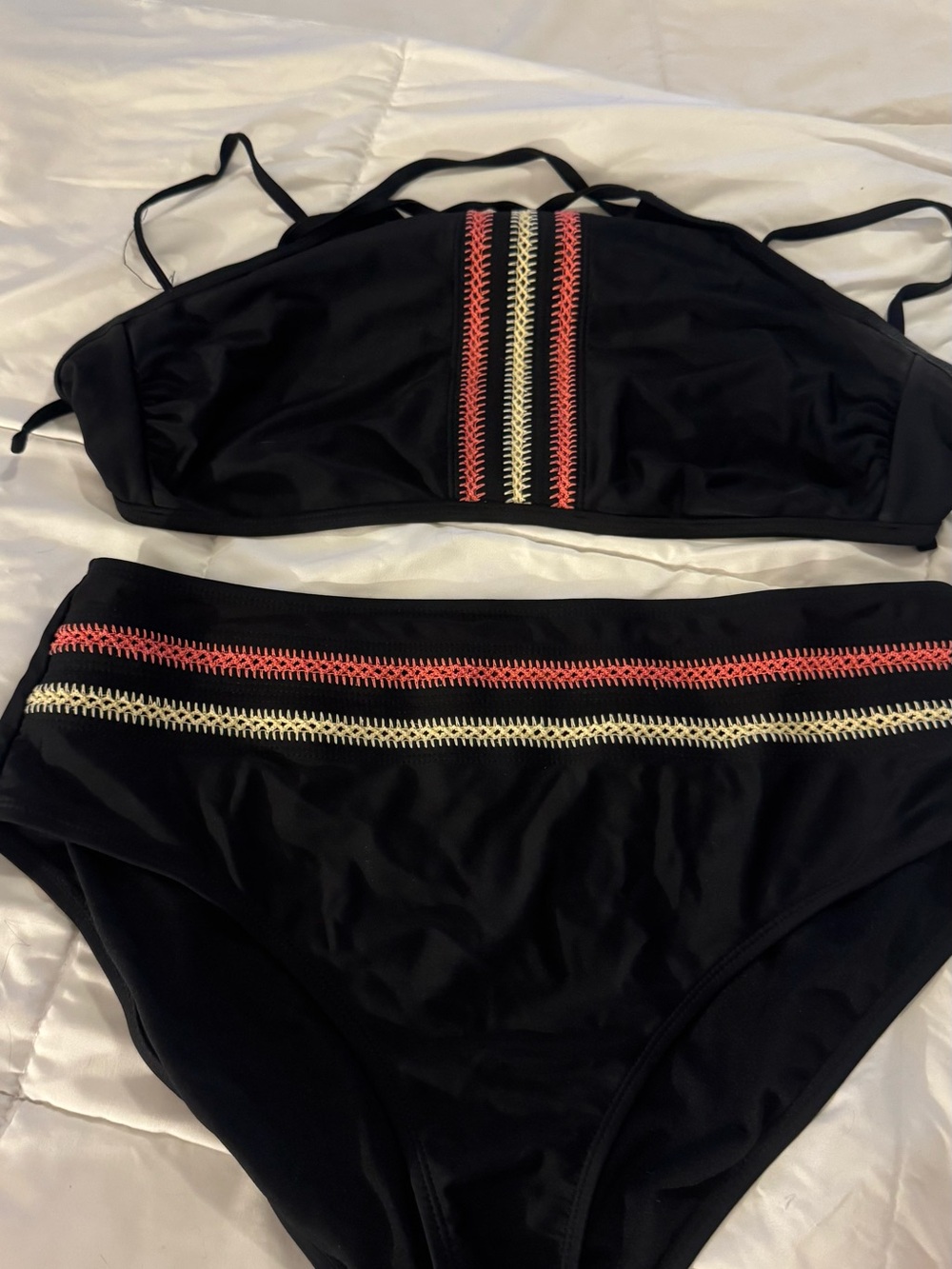 Craft Black Bikini Set with Coral and Cream Trim